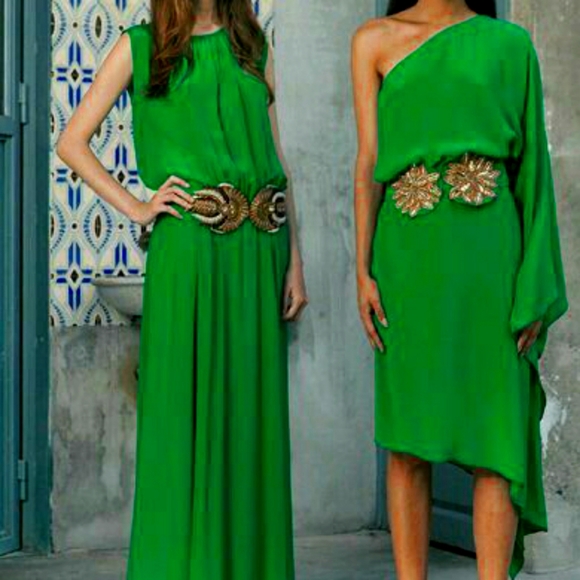 Ralph Lauren Black Label Green V Quarter Butterfly Sleeves Mulberry Silk Dress 6 - Picture 5 of 8